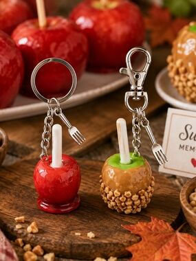 Candy or Caramel Apple Keychain or Bag Clip | Handmade Red Candy Apple & Caramel